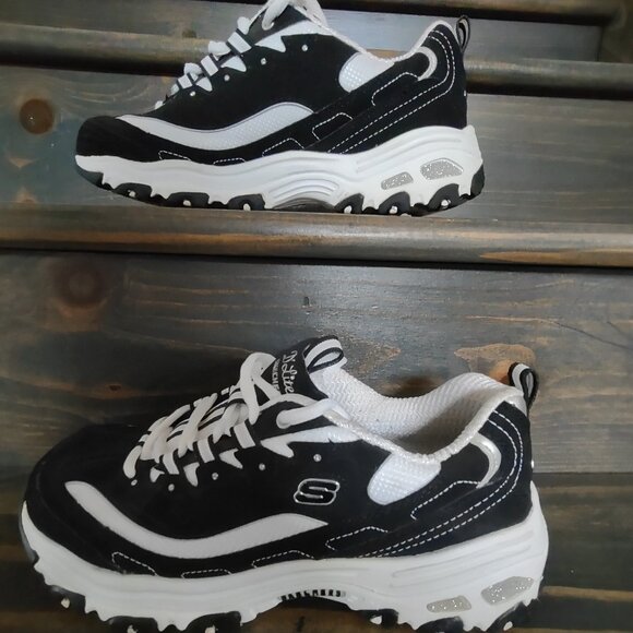 Skechers Women's  D'Lites Sport Biggest Fan Black White Glitter Size 7.5 - Picture 8 of 15